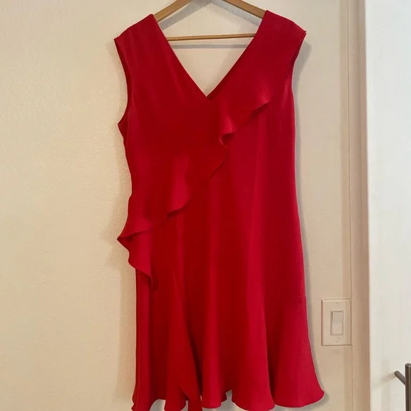 Reiss Red Ruffle Short Mini Odessa Dress, size 10 - Picture 2 of 9